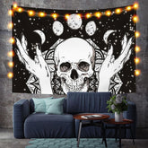 Lofaris Hands Skull Black And White Moon Divination Custom Tapestry